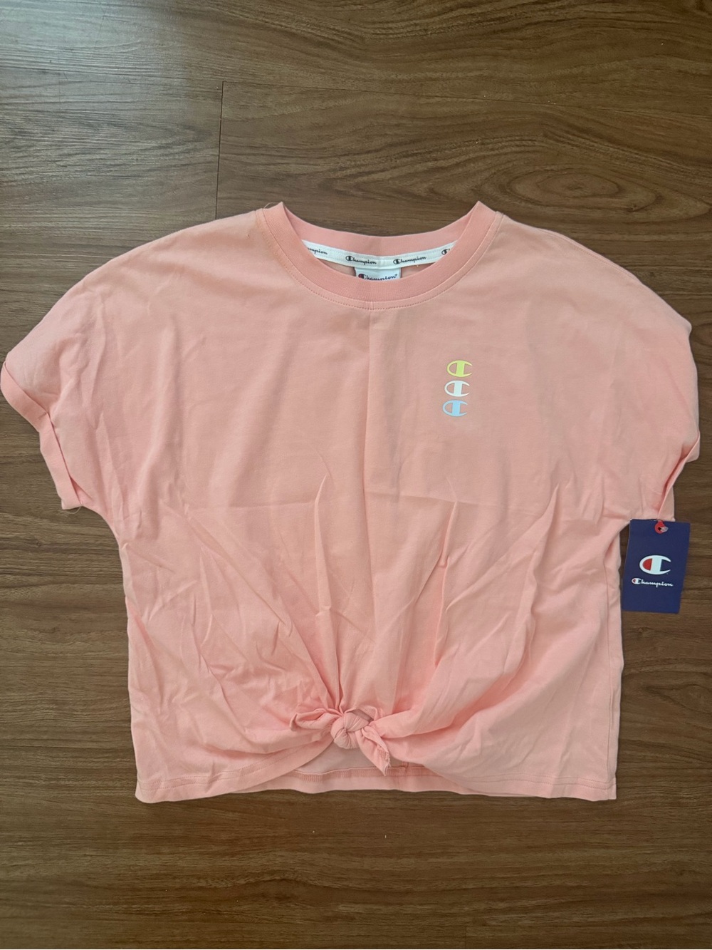 Champion Peach Pink Knot-Front Short Sleeve Tee